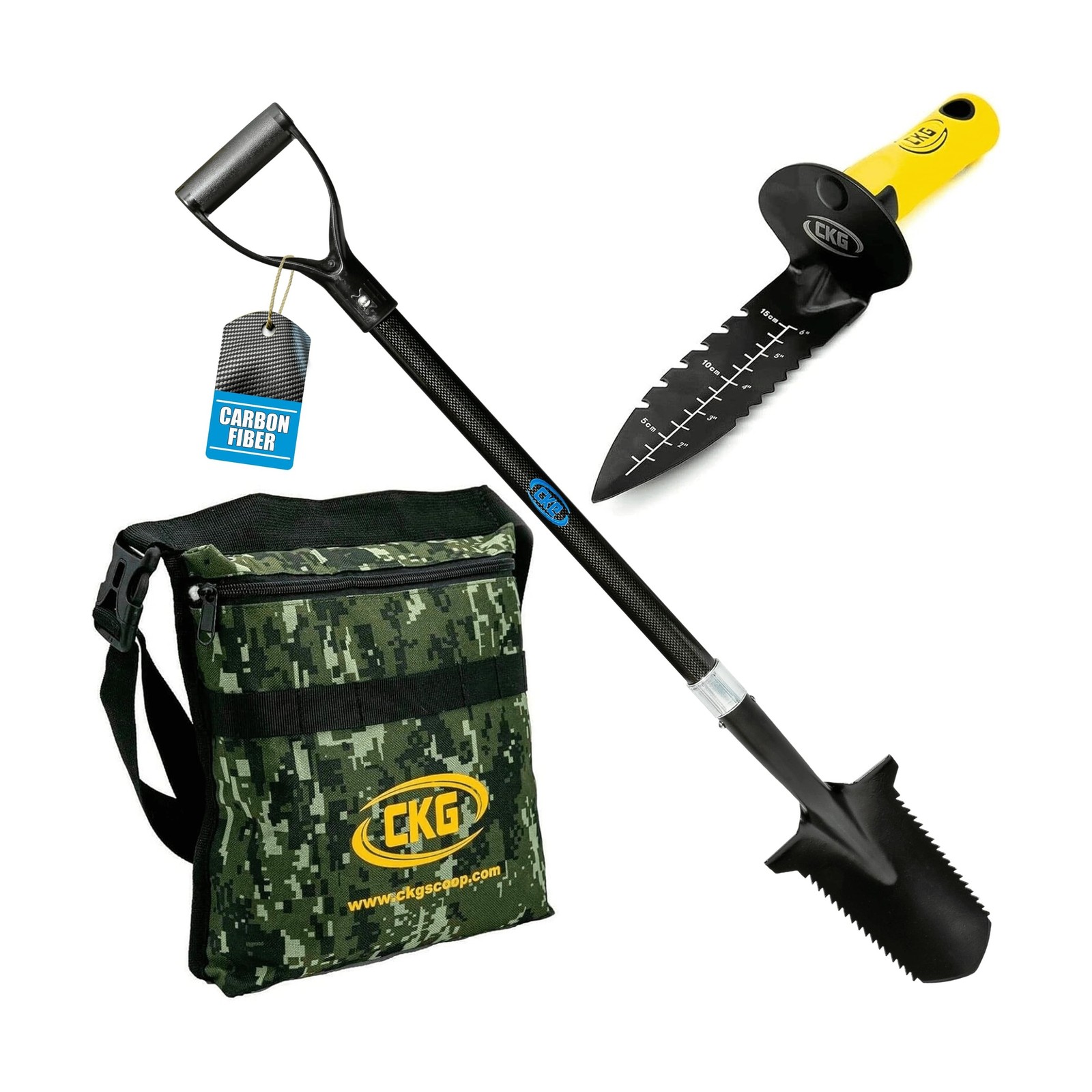 CKG Carbon Metal Detecting Set – Spade Shovel, Hand Shovel Digging Tool, Pouc…