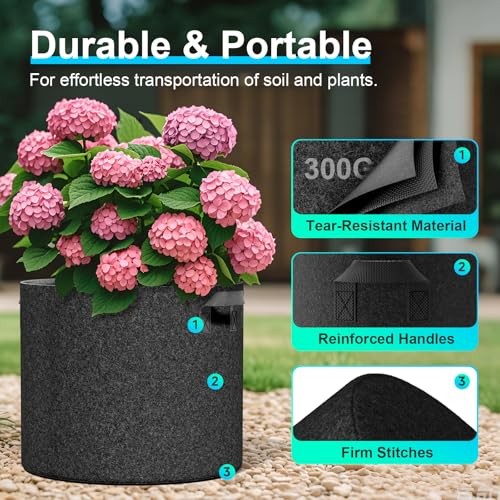 Land Guard 10 Gallon Fabric Grow Bags 4-Pack Nonwoven Garden Pots with Handles