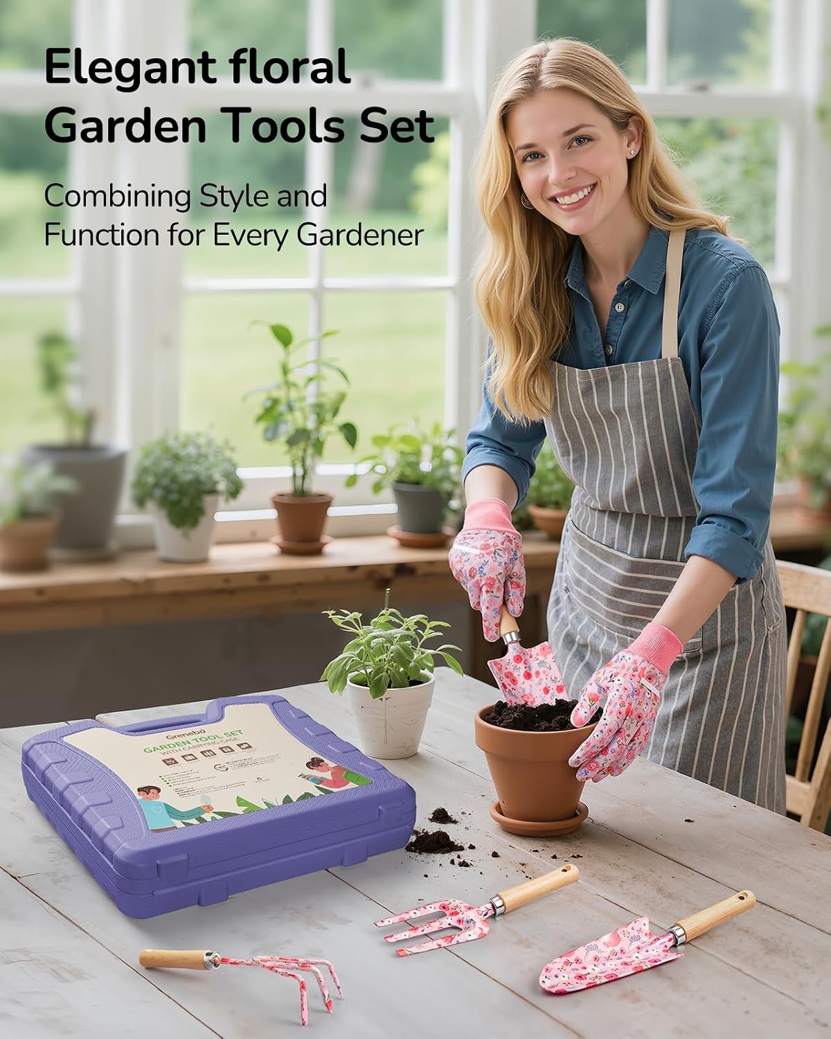 12Pcs Purple Garden Tool Set Storage Case Gift For Men Women
