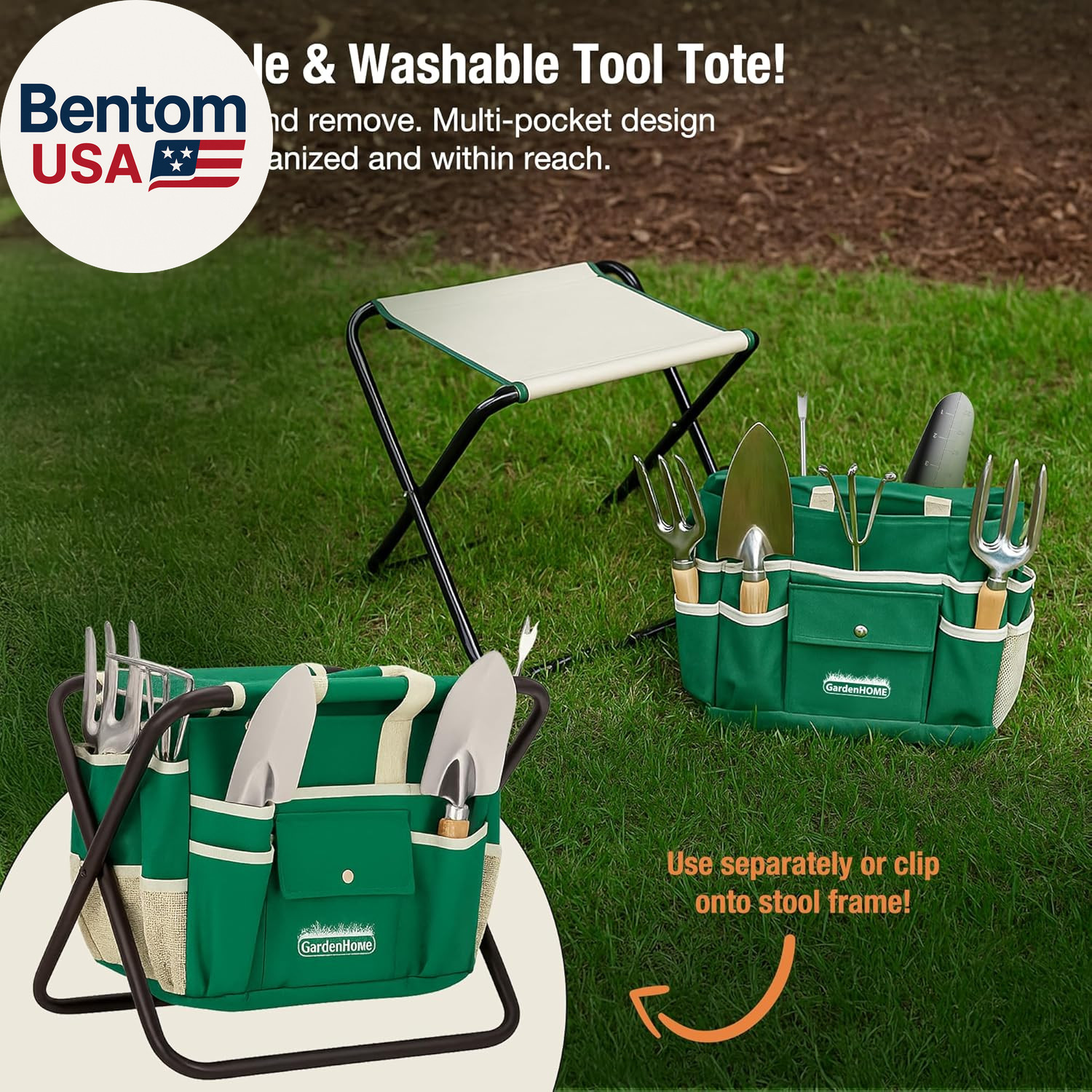 7-Piece Green Gardening Tool Set – Stainless Steel Tools with Wooden Handles, Fo