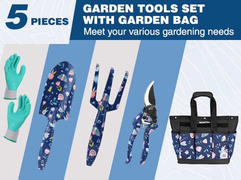 WORKPRO 5PC Garden Tool Set w/Bag Heavy Duty Gardening Tool Set Garden Hand Tool