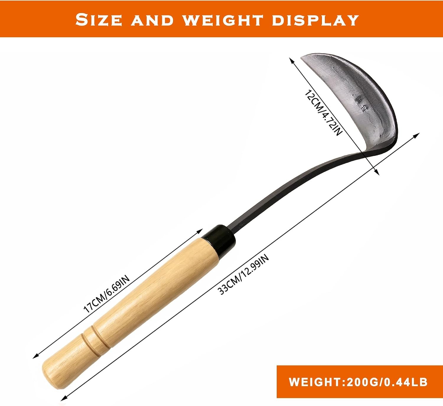 Japanese-Style Grass Sickle Hoe Gardening Handheld Tool, Weeding Tool Wood Steel