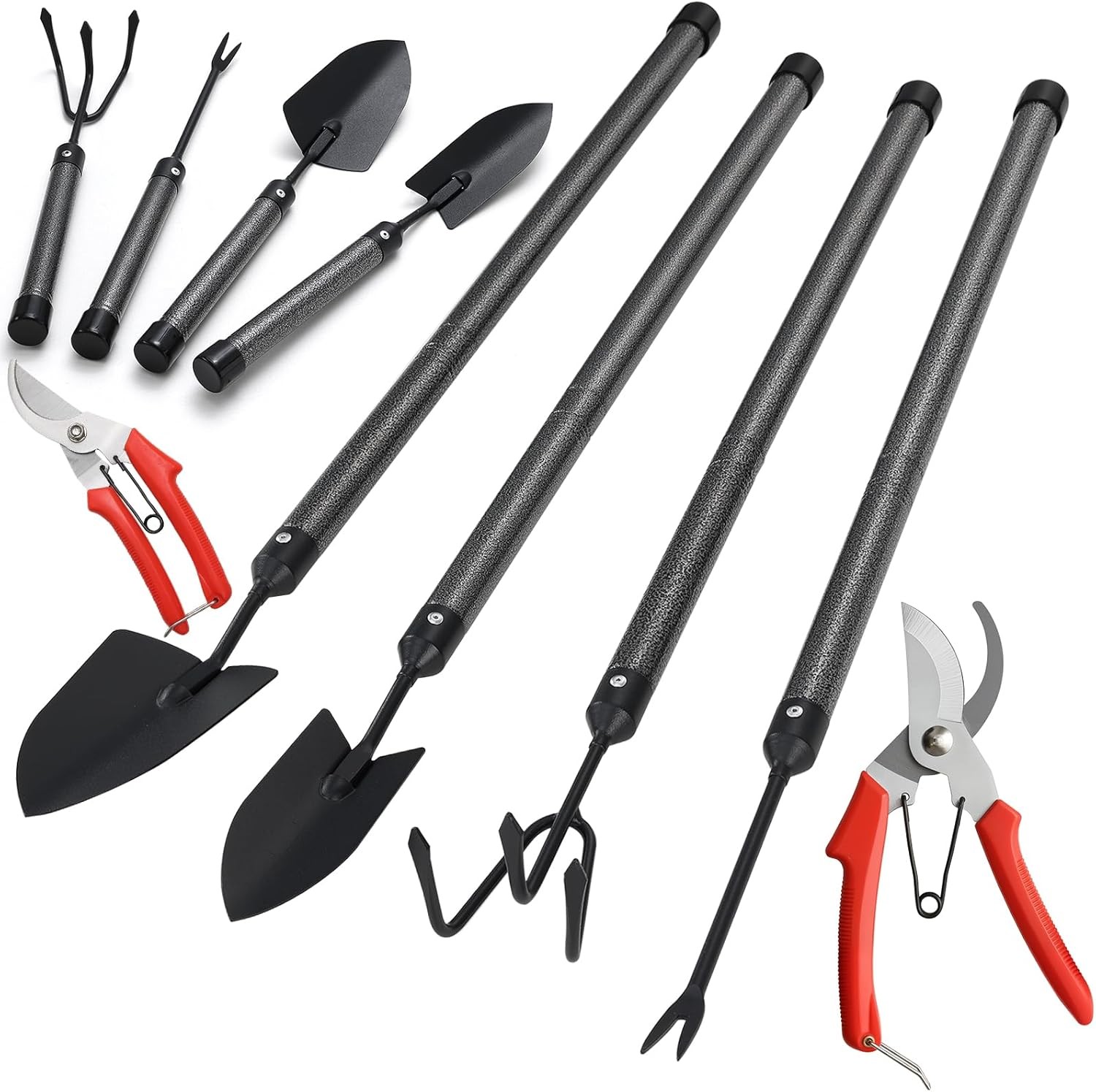 Garden Tools Set with Extension Handles, 5 Piece Thick Gardening Hand Tools