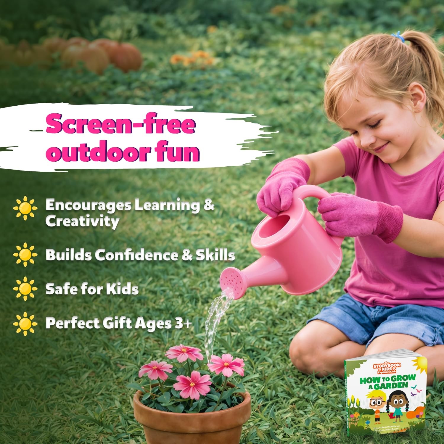 Pink Kids Gardening Tools Includes Sturdy Tote Bag, Watering Can, Gloves, Sh…