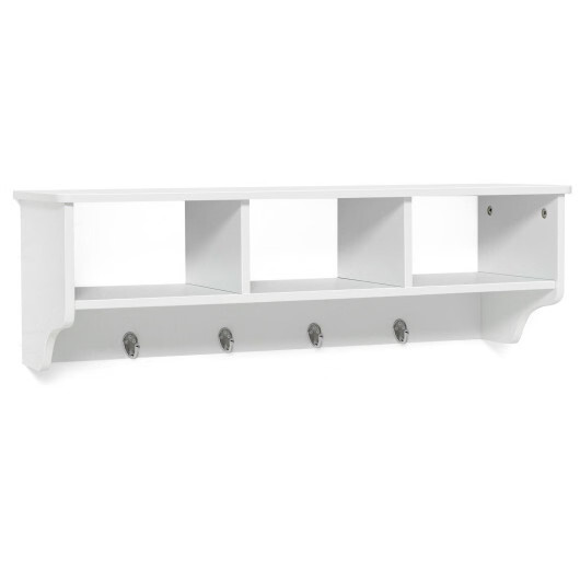 Wall Mount Cubby Organizer Hooks Entryway Storage Shelf-Black