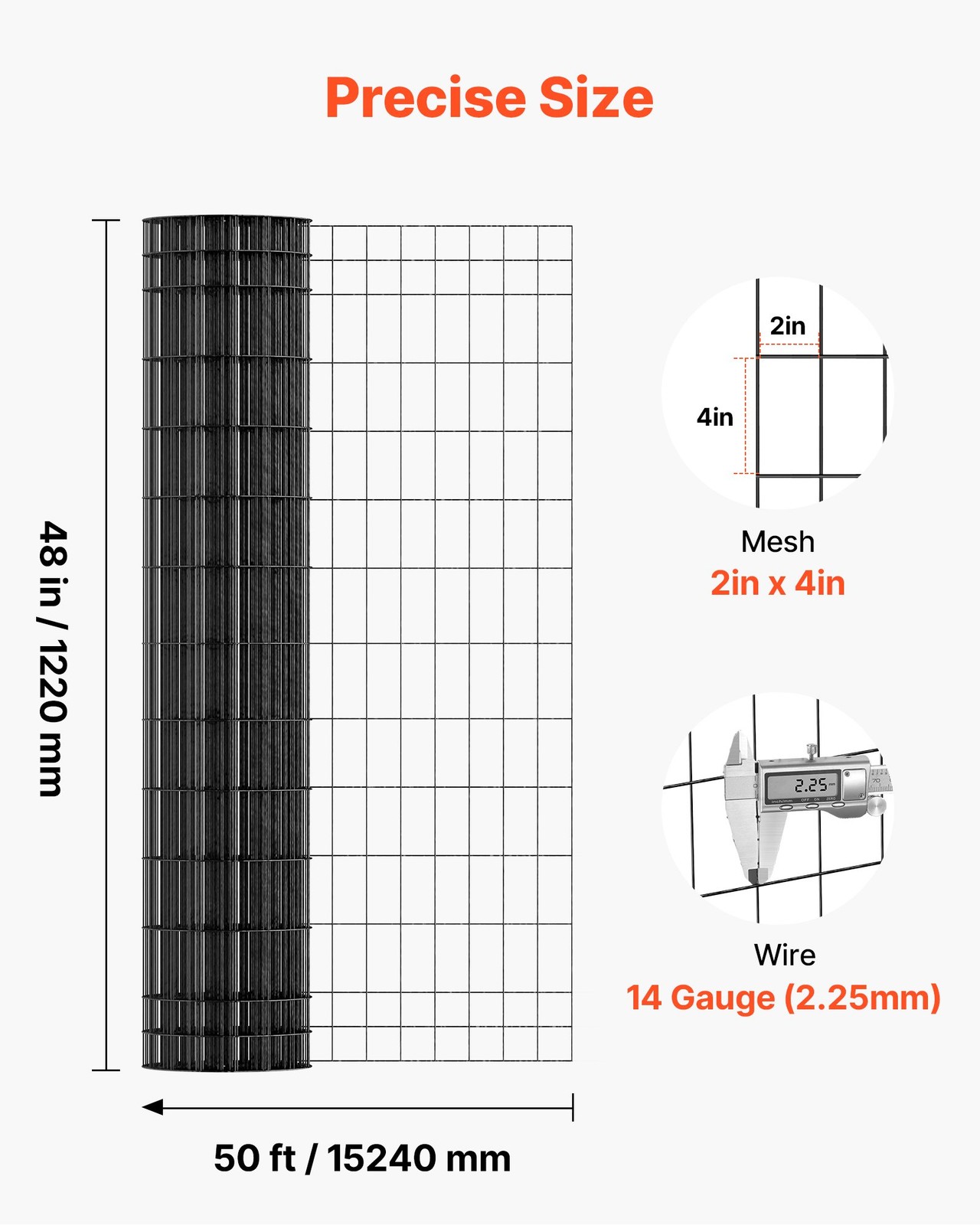 Farm Fence, 48 in x 50 ft, 2 x 4 in Mesh 14 Gauge Galvanized Steel Wire Fencing