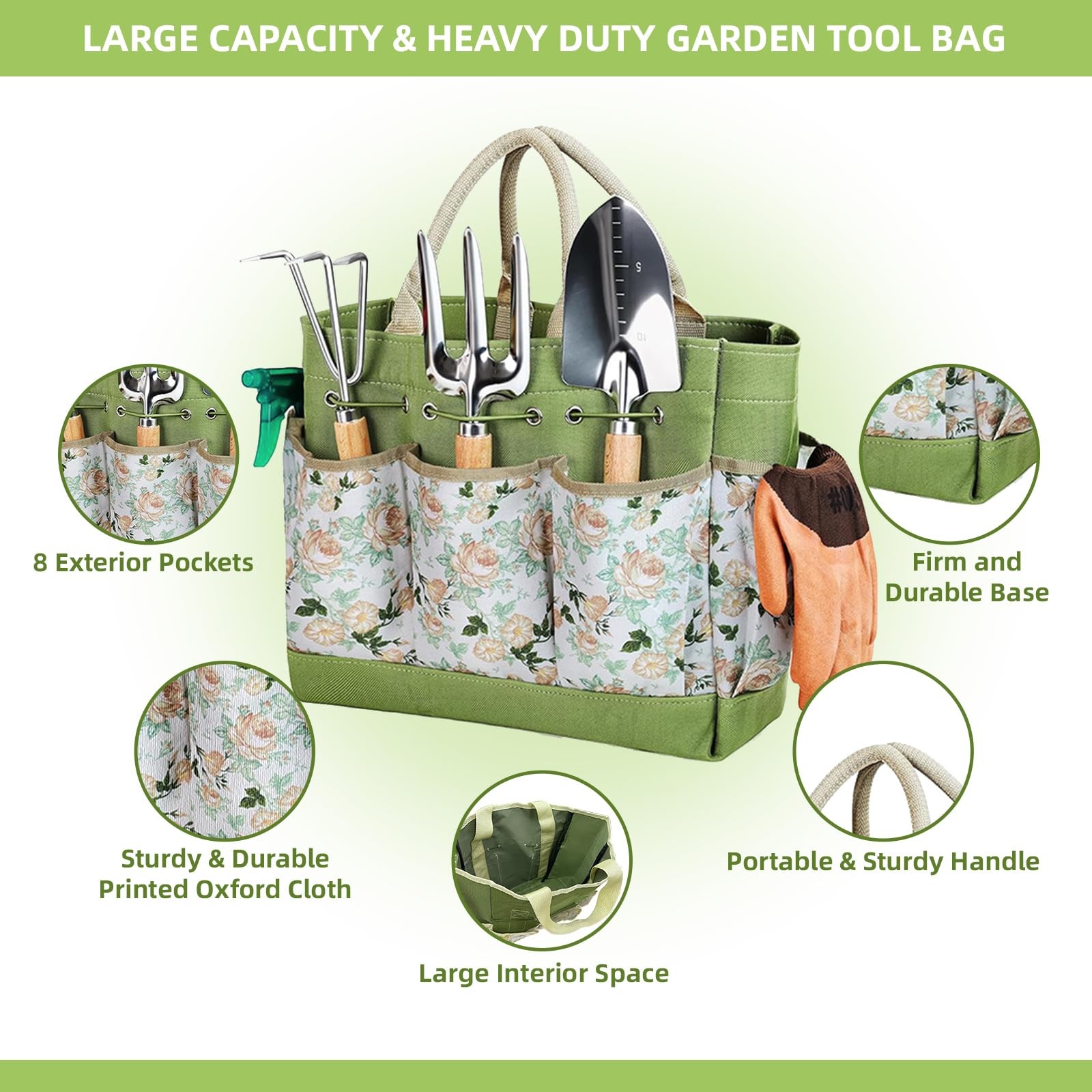 12 PCS Durable Heavy Duty Garden Tool Set Stainless Steel Tote Bag Hand Tool