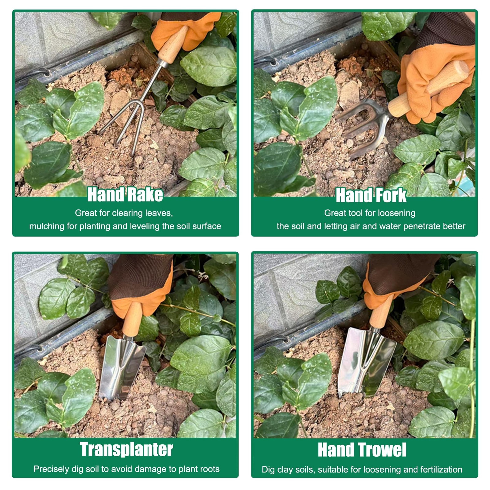 Garden Tool Set, 9 Pcs Heavy Duty Stainless Steel Gardening Hand Tool, Green …