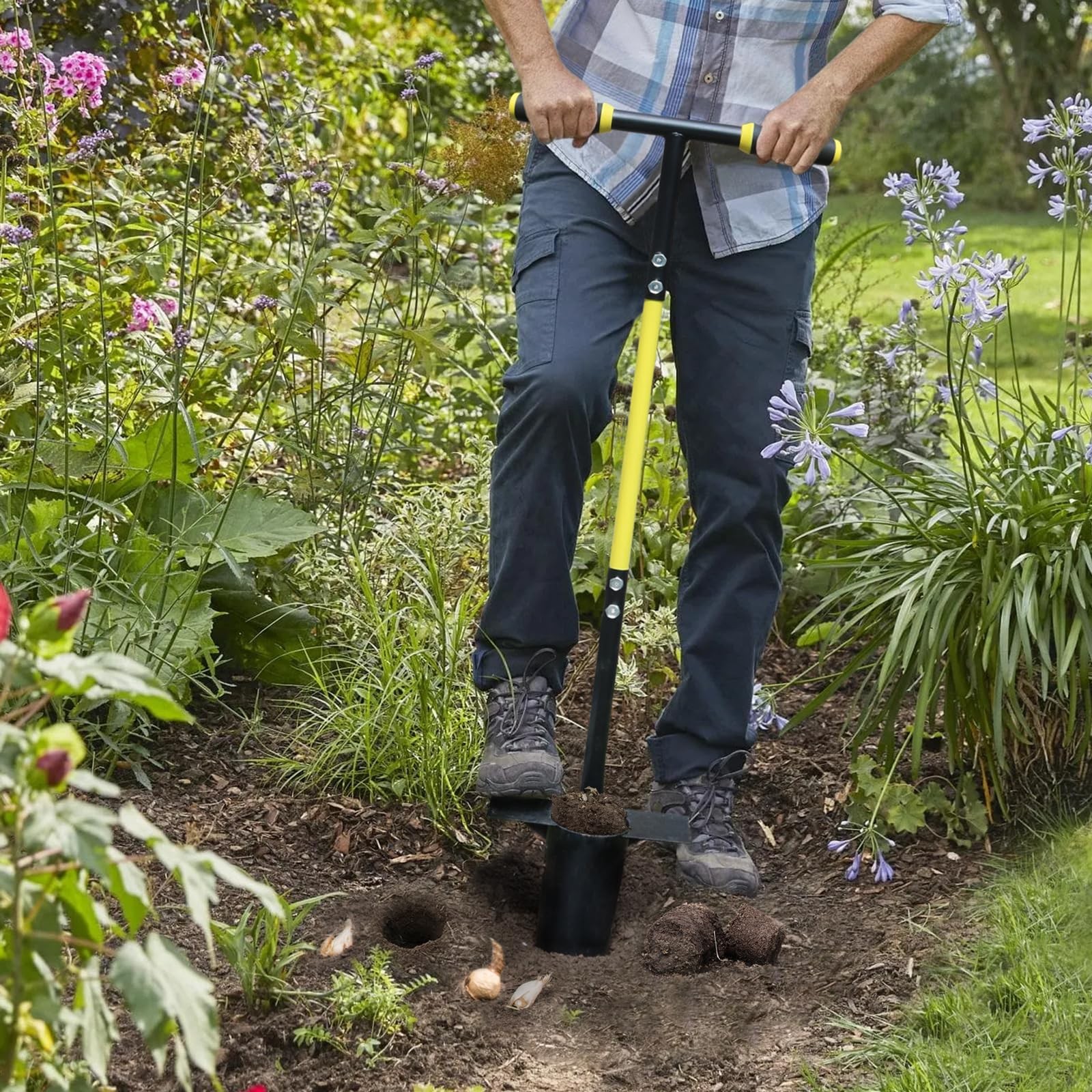Long Handle Bulb Planter Tool, Stainless Steel Transplanter, Ergonomic Handle