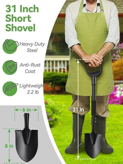 Shovel, Garden Shovels for Digging Gardening Heavy Duty, 31 inch Small Black