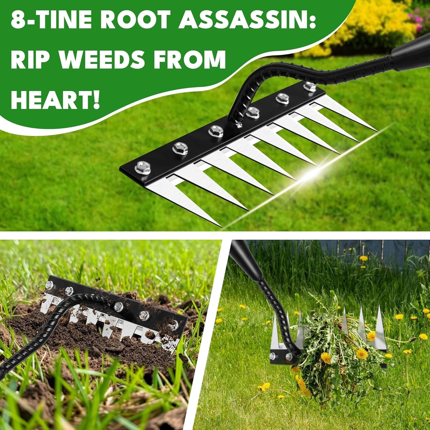 Compact Iron Weeding Rake 2.0 – Ultimate 8 Tooth Tool for Flower Beds & Lawns