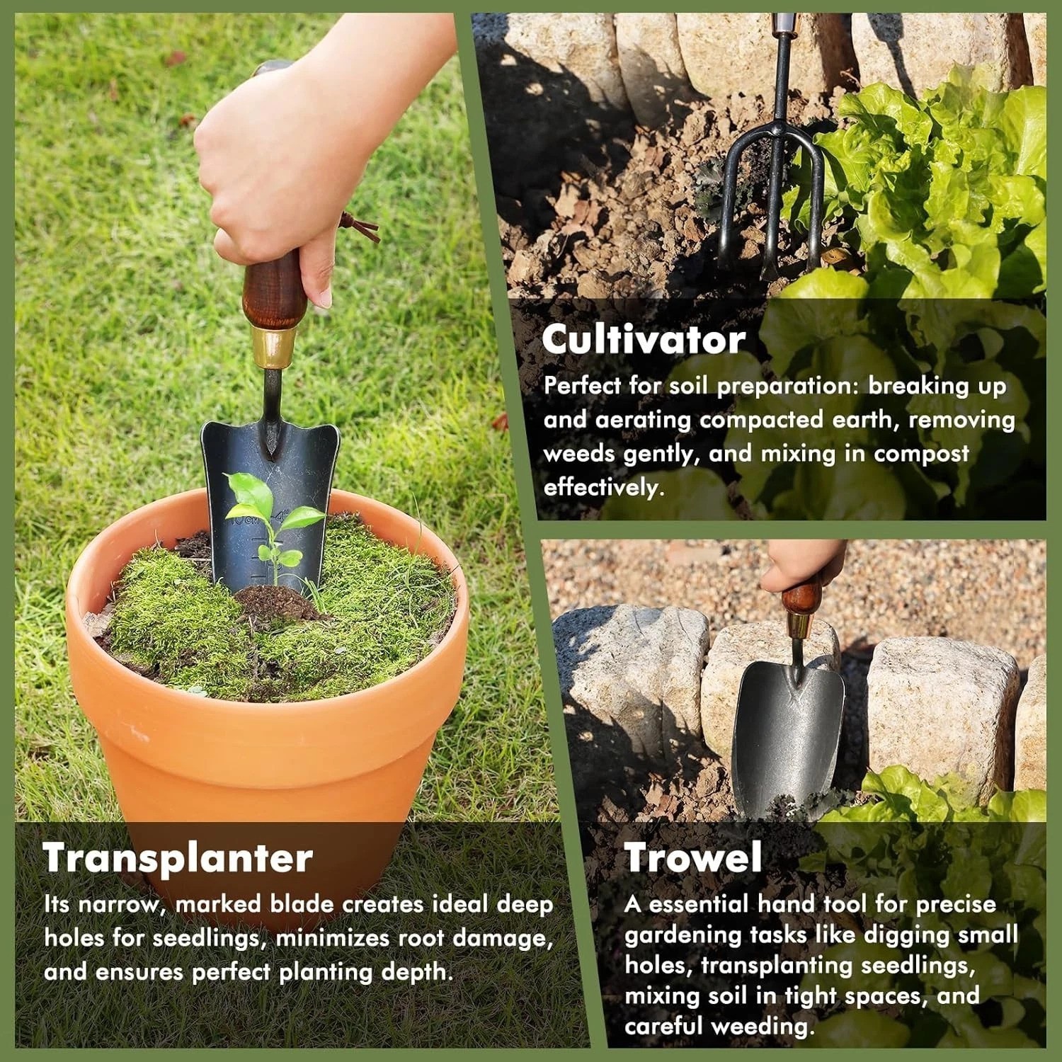 Durable 3-in-1 Garden Tool Kit – Ergonomic Carbon Steel Hand Tools for Gardening