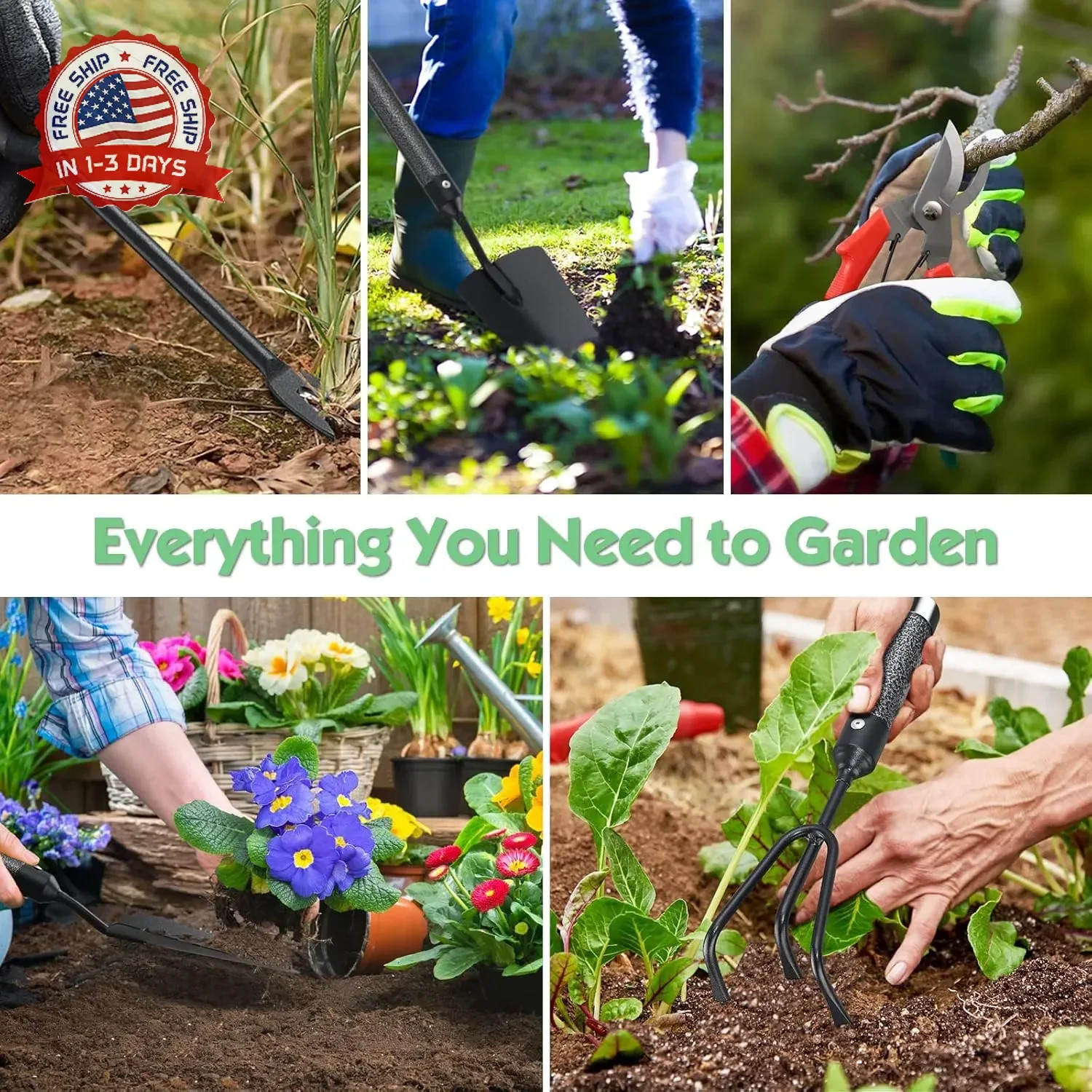 Garden Tools Set 5 Piece with Extended Handle, Heavy Duty Garden Tools Set, Idea