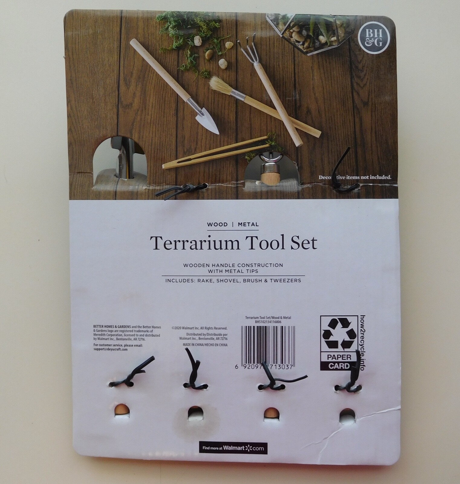 Better Homes & Gardens Wood Metal Terrarium Tool Set Rake Shovel Brush Tweezers