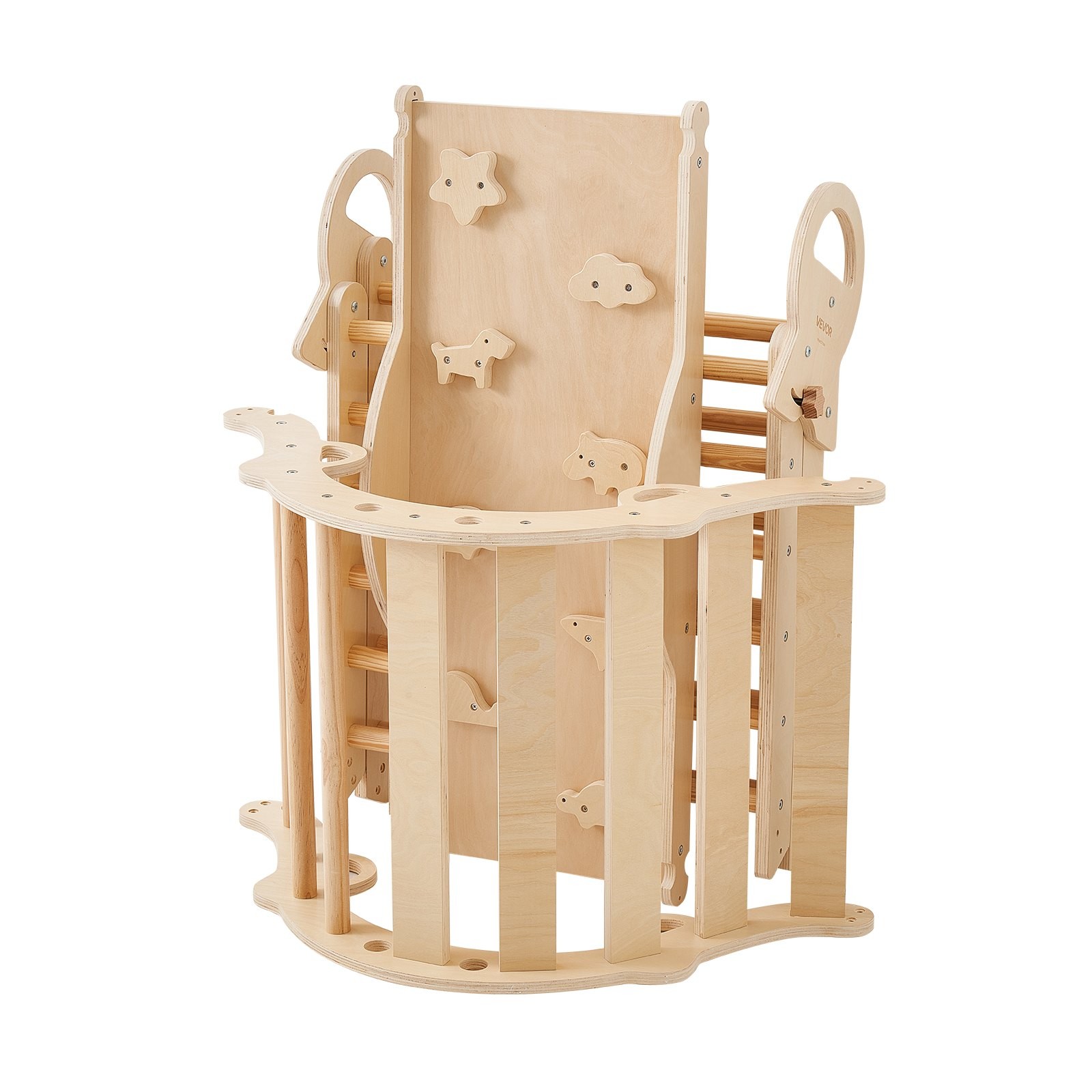 Pikler Triangle Set, 9-in-1 Toddler Climbing Toys Indoor, with 2 Wooden Cars, Cu