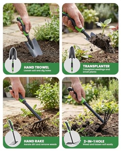 4-Piece Garden Tool Set, Heavy Duty Gardening Hand Tools with Soft Rubber