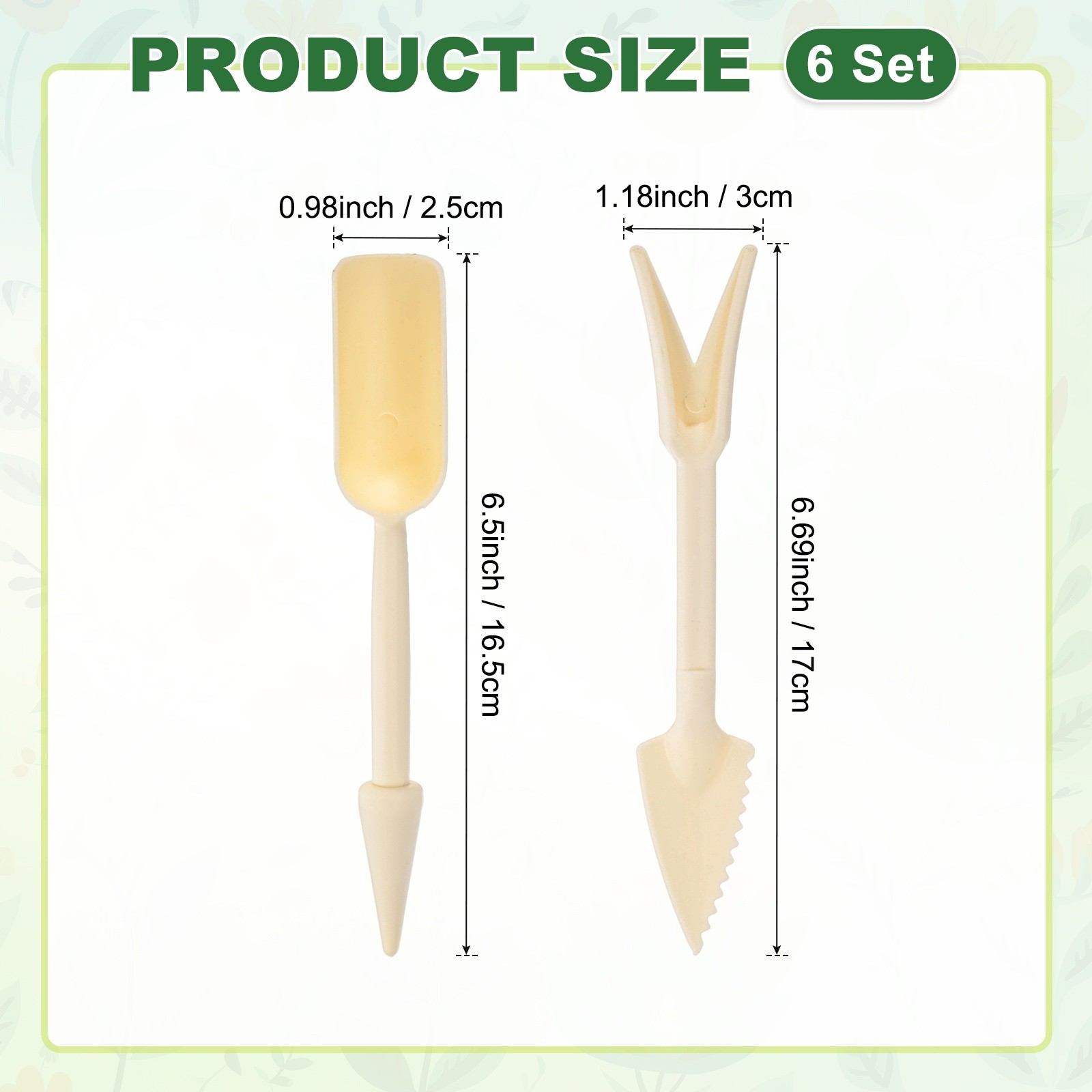 6-Set Mini Gardening Tools, Plastic 2-in-1 Garden Hand Tools Set [Beige]