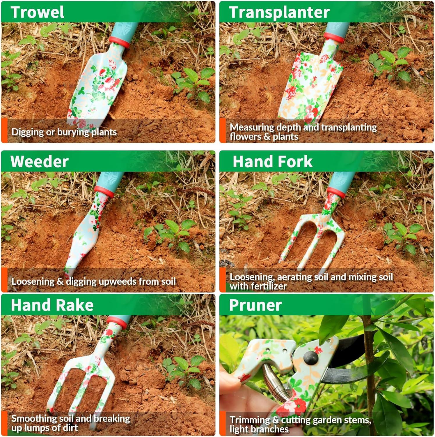 Garden Tools Set 10 Piece Heavy Duty Floral Garden Tool Set Gardening Gifts for
