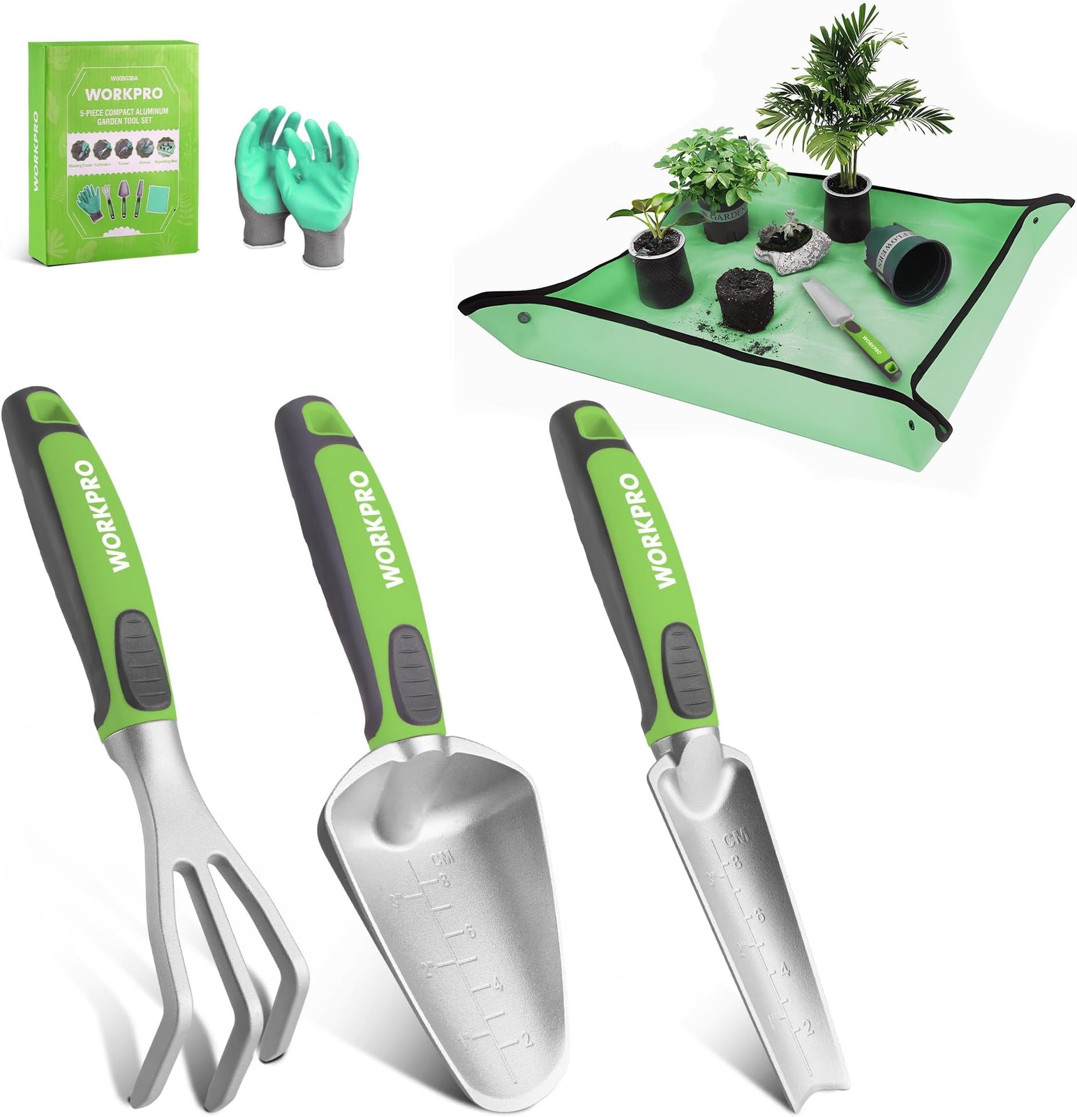 WORKPRO 5PCS Aluminum Garden Tool Set, Powder Coating Compact Gardening Tool …