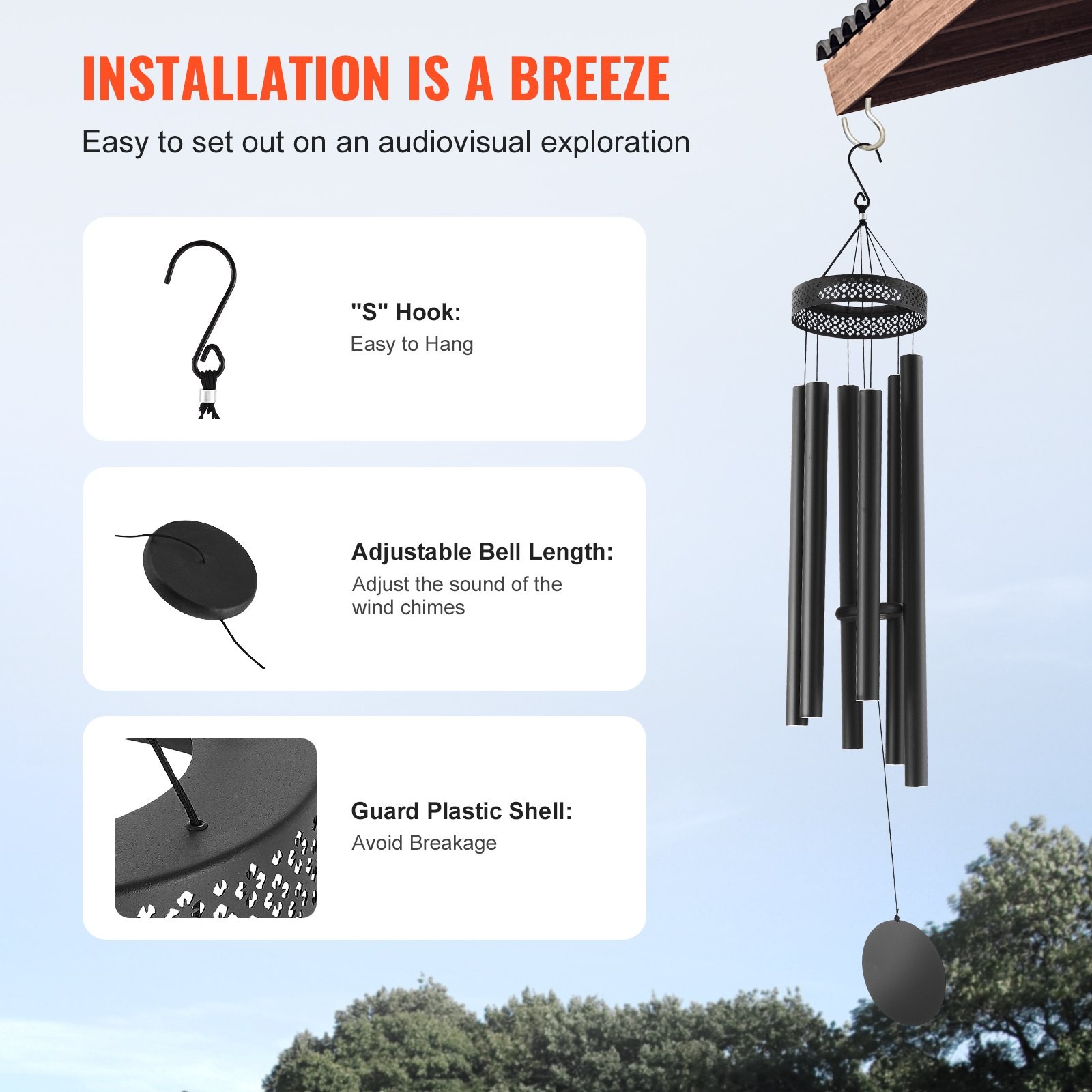 Wind Chimes for Outside,58 in,Deep Tone Wind Chimes with 6 Tubes,Unique Large Me