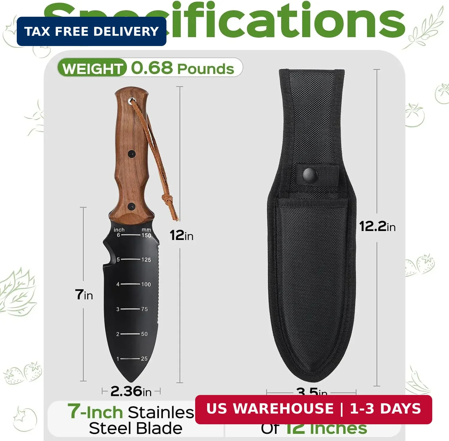 Hori Hori Garden Knife, Garden Tools Trowel with EDC Sheath, Gardening Tools for