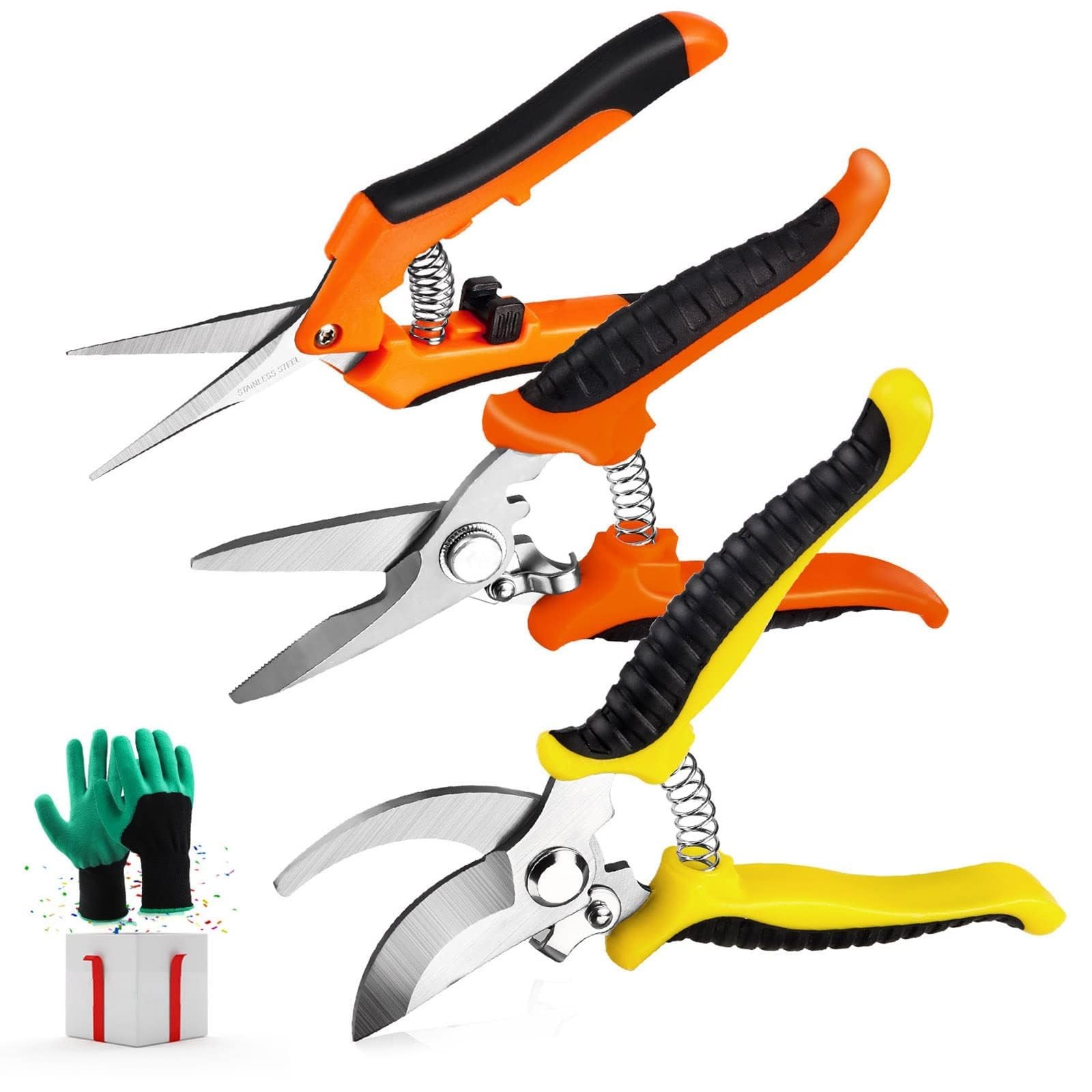 3 Pack Garden Pruning Shears Stainless Steel Blades Handheld Pruners Set with…