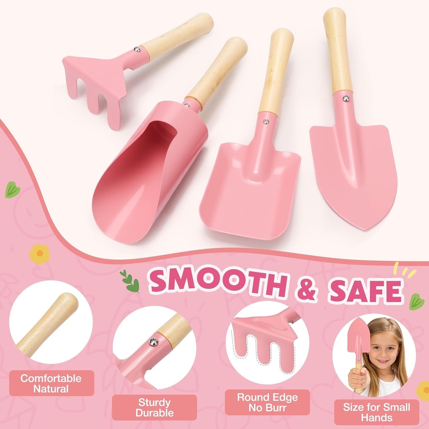 Kids Pink Gardening Set, Garden Tools Kit