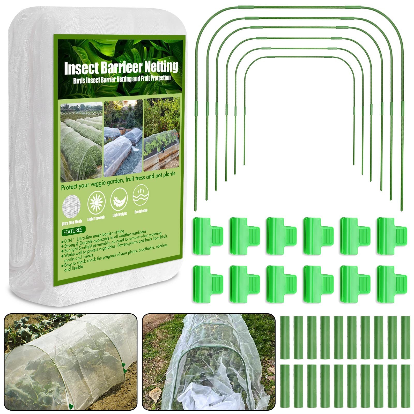 Cludoo 67pcs Garden Mesh Netting Kit,6 Sets Wide Garden Hoops with 10×20 ft G…