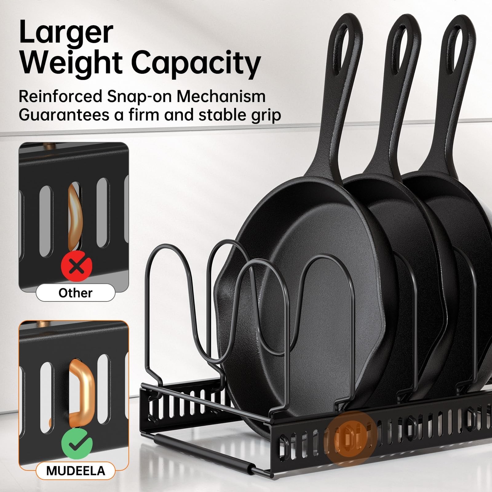 MUDEELA 8-Tier Heavy Duty Adjustable Pots and Pans Organizer and 10 Expandabl…