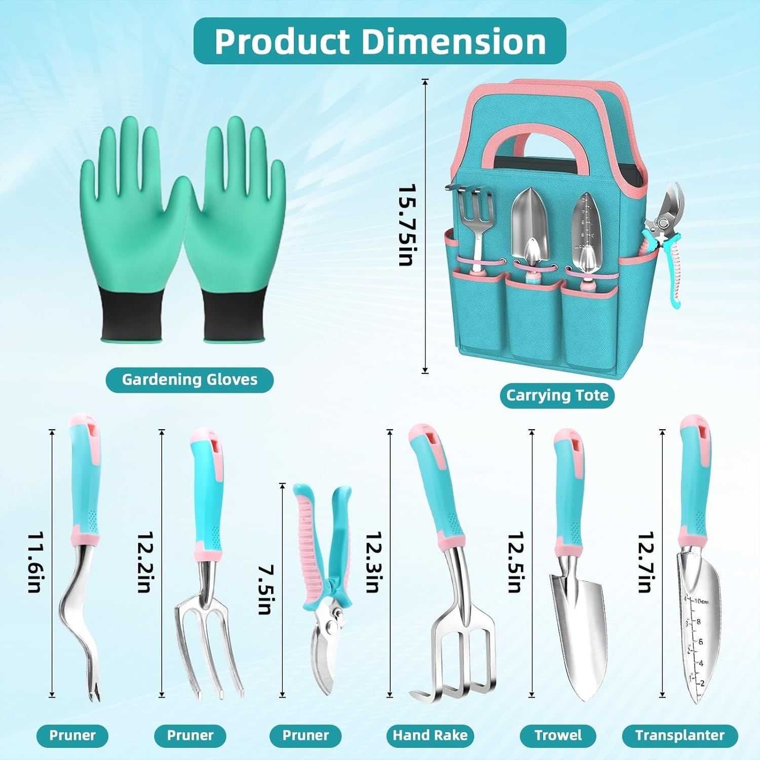 Rust-Resistant Garden Tool Set for Beginners – 8 Pieces, Colors Green & Pink