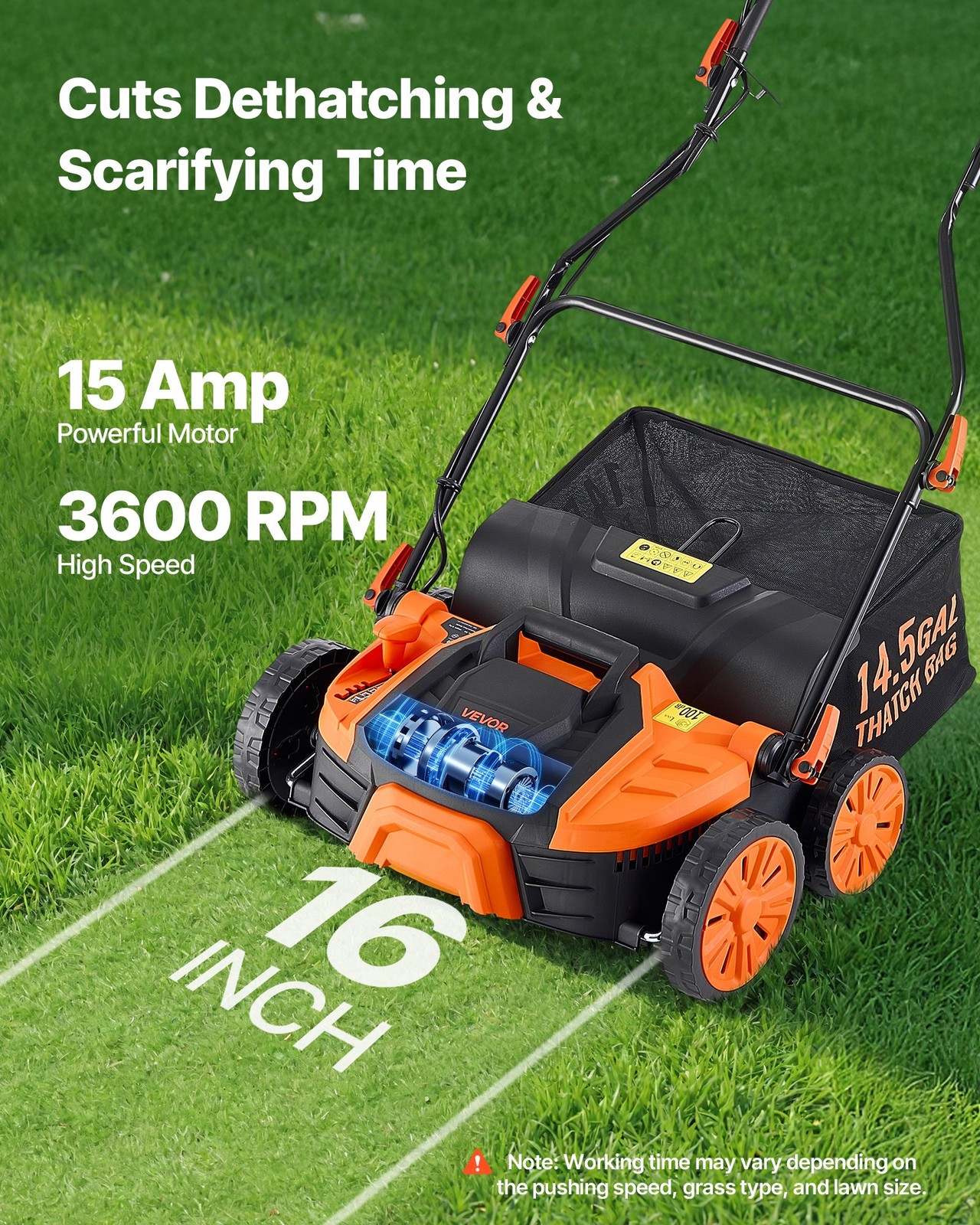 2-in-1 Electric Dethatcher and Scarifier, 16-Inch 15 Amp, Corded Lawn Dethatcher