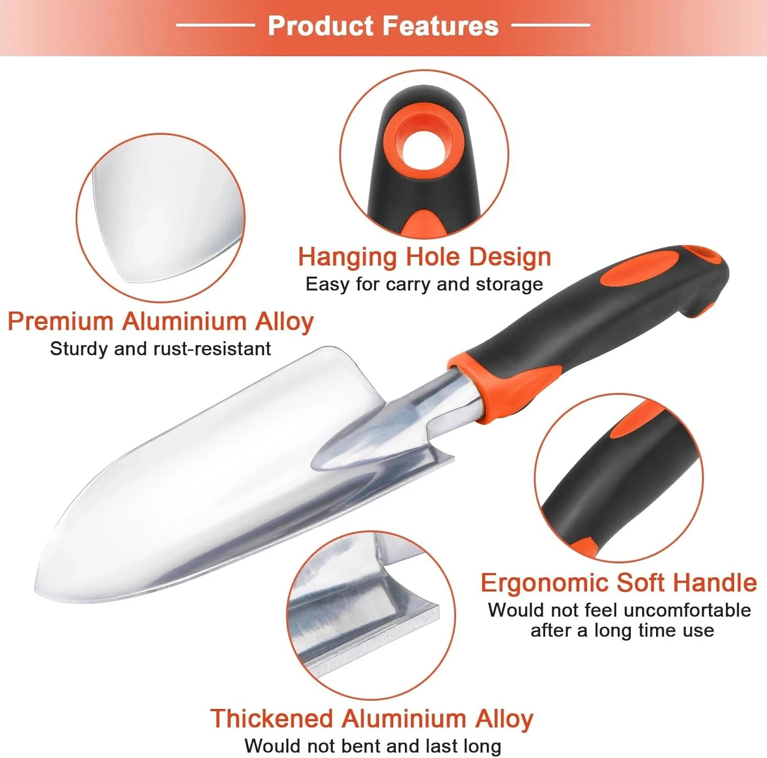 Heavy Duty Garden Hand Trowel Aluminum Alloy Digging Shovel Ergonomic Grip