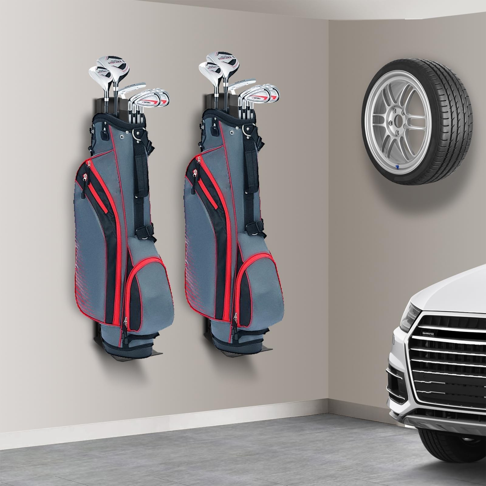 Wall Mount Golf Bag Storage Stand Organizer Rack for Garage, Air Spring Slidi…
