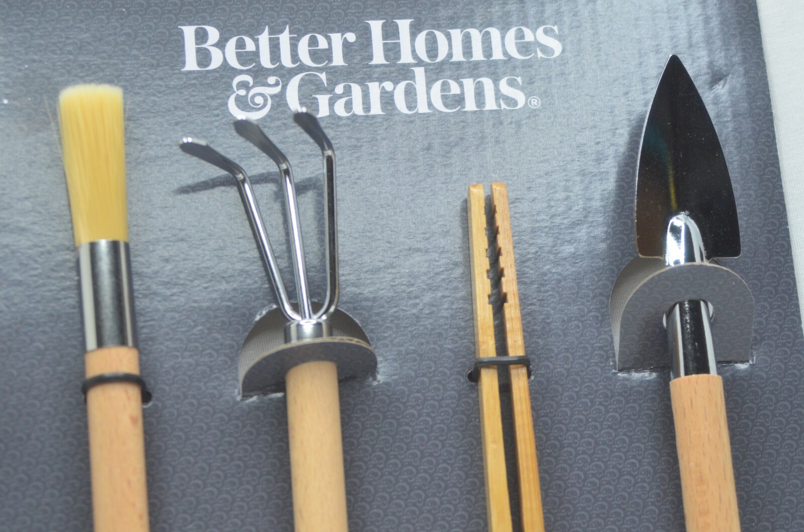 Better Homes & Gardens Terrarium Tool Set Wood Metal Rake Shovel Brush Tweezers