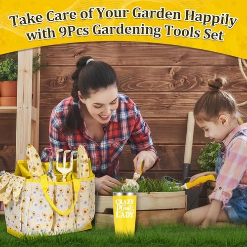 Gardening Gifts for Women, Gardening Hand Tools, 9 PCS Sunflower Garden Yellow