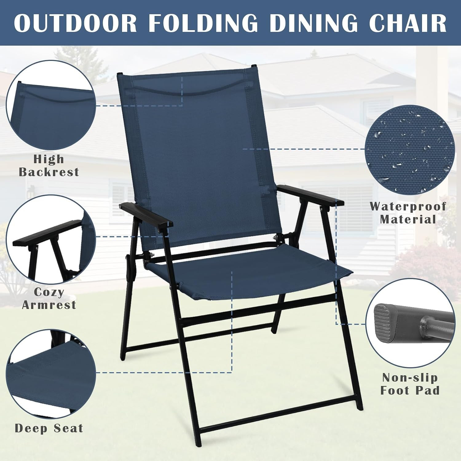 Folding Patio Chairs Set of 4 Stackable Outdoor Chairs with Armrests Backrest Po