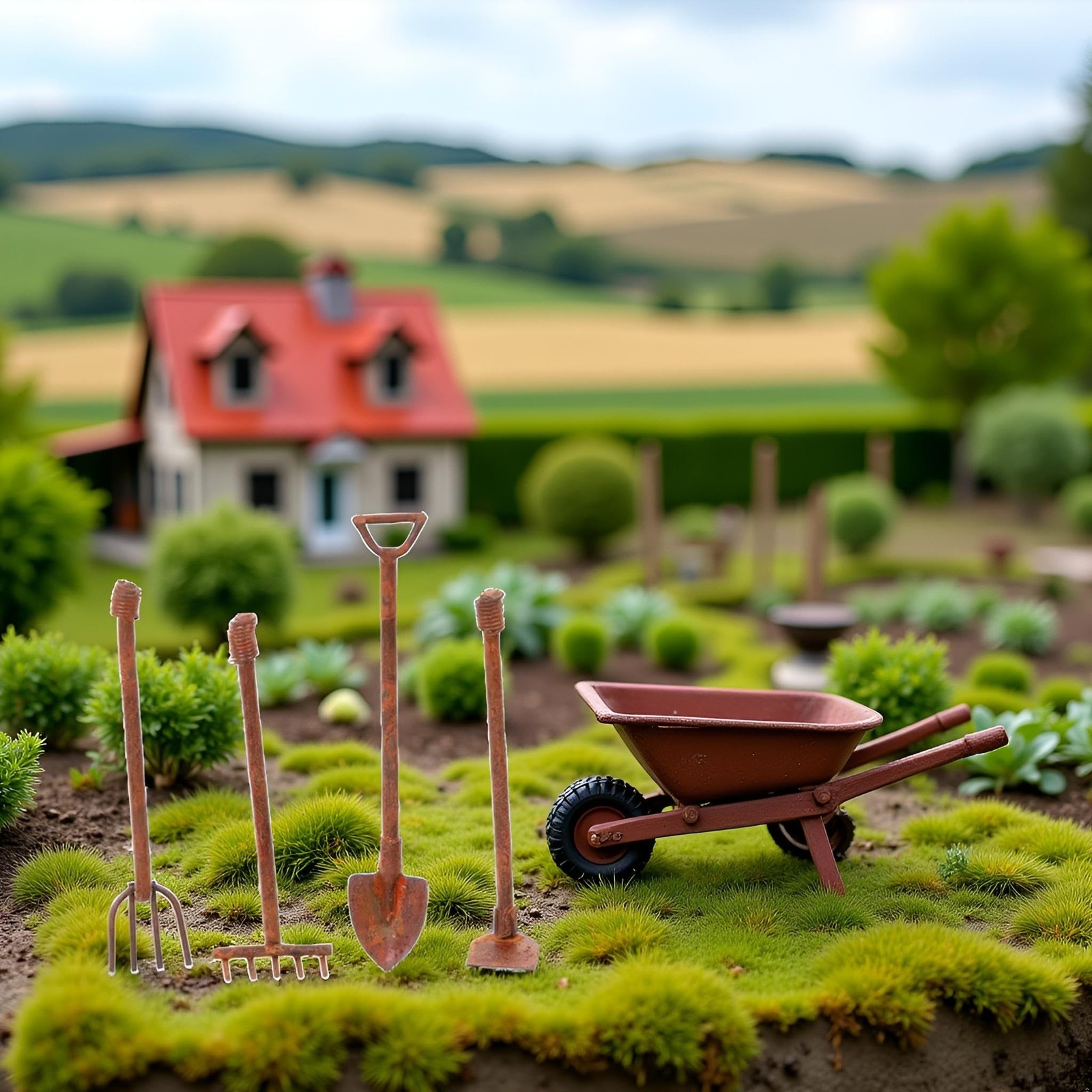 4 Pcs/Set Miniature Dollhouse Garden Tools 1:12 Mini Rusty Shovel Hoe and Pit…