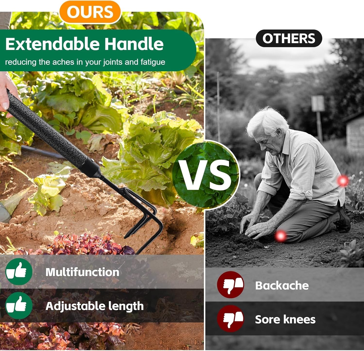 Garden Tools Set with Extension Handles, 5 Piece Thick Gardening Hand Tools
