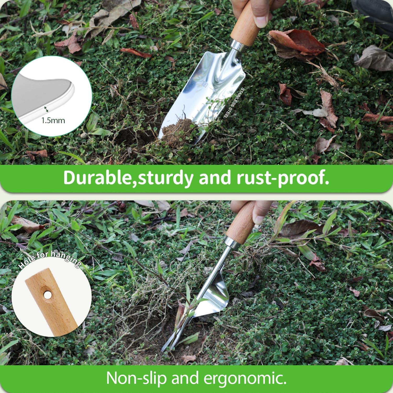 Garden Tool Set 2PCS Stainless Steel Hand Tools Wooden Handle Gardening Kit Gift