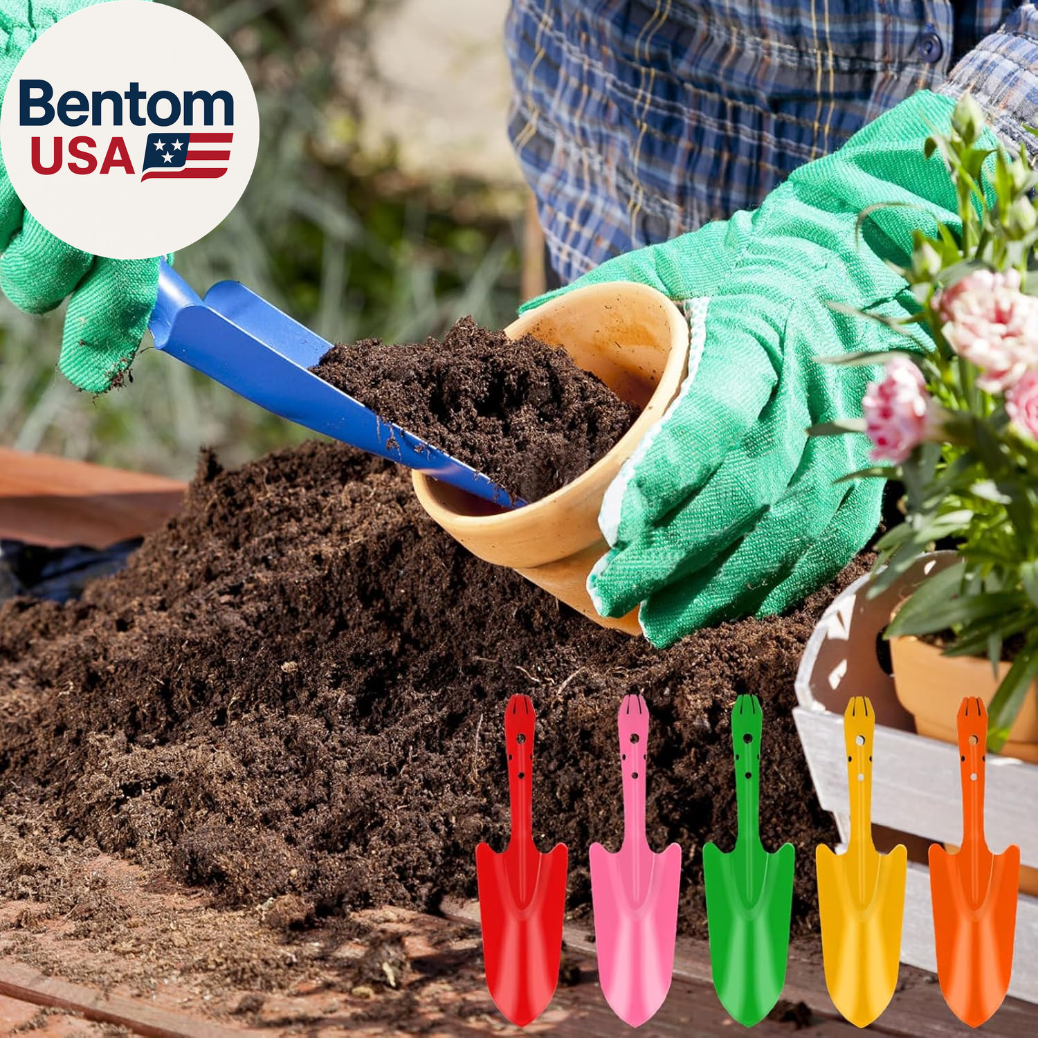 18 Pcs Colorful Garden Shovels Small Metal Hand Trowel Set for Gardening Teens A