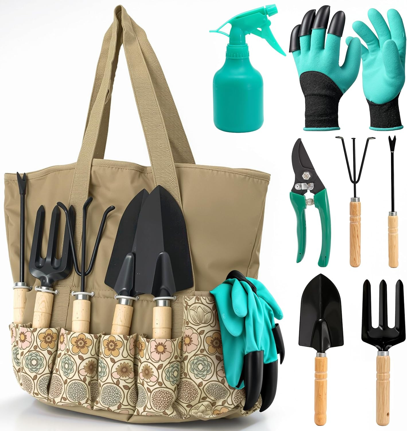 Garden Tool Bag with 9 Piece Stainless Steel Gardening Kit | Includes Rust-Resis