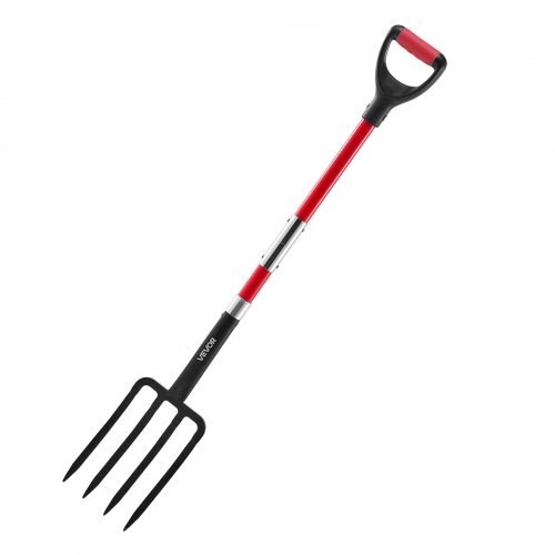 Garden Fork, 4-Tine Gardening Pitchfork with Fiberglass Handle, 45 in Heavy Duty