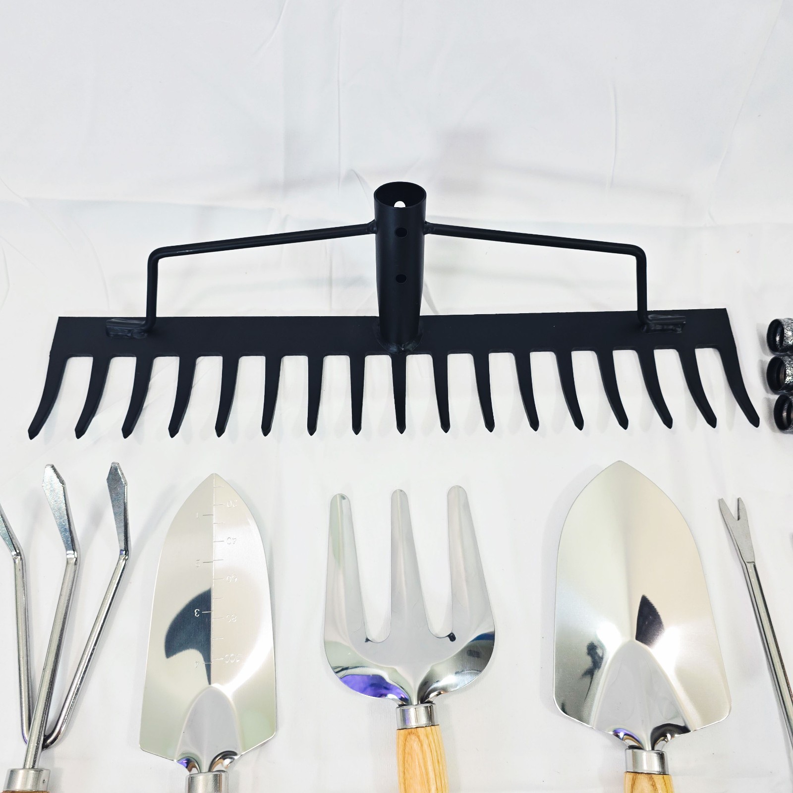 10Pc Garden Tool Set Wood Handle Kit Rake Trowel Weeder Pruners Gloves Yard Tool