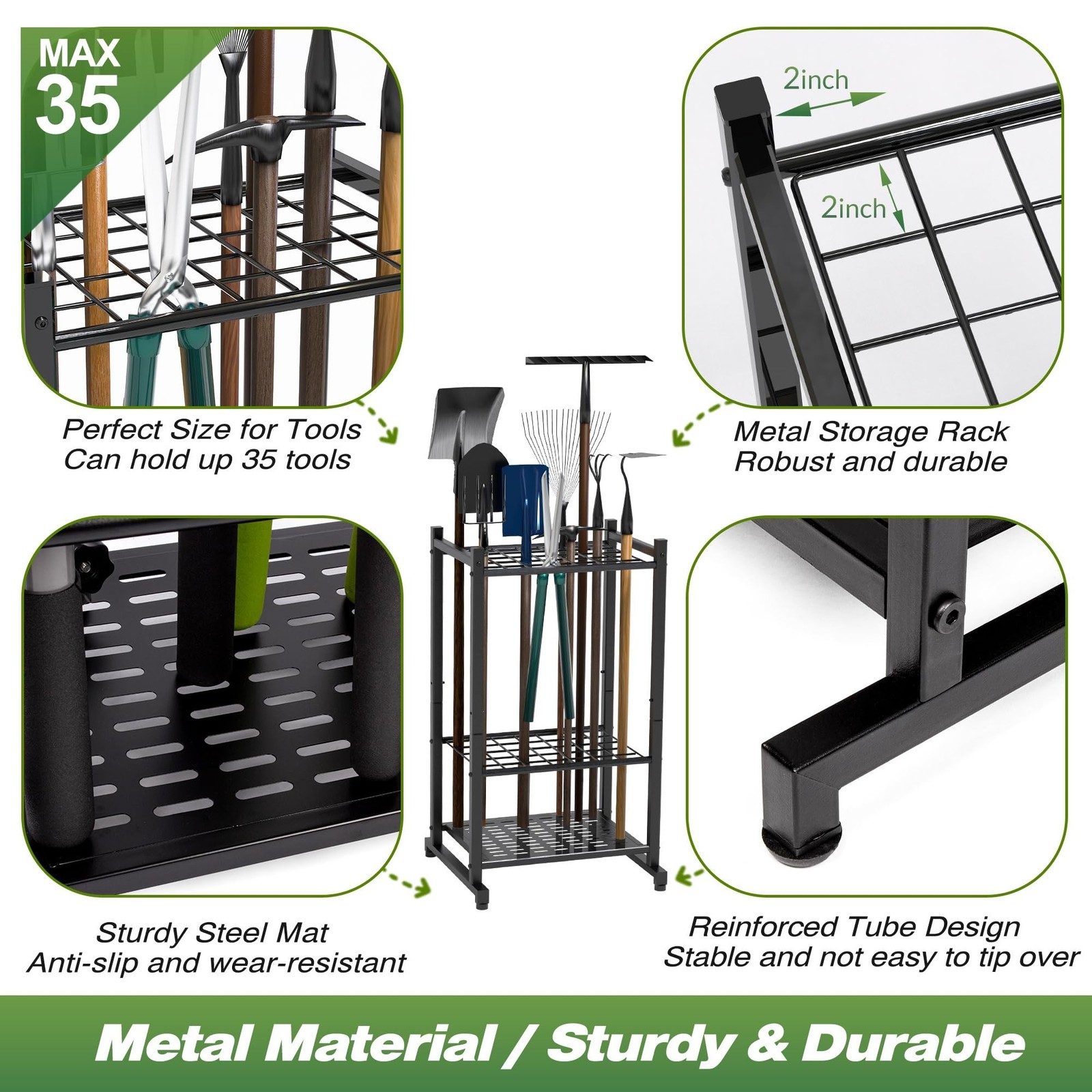 Garden Tool Organizer, Yard Tool Tower Rack for Garage Organization and Stora…