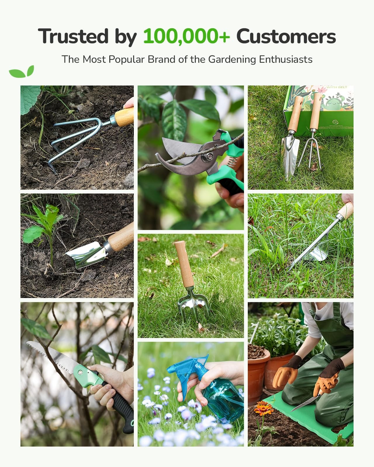 Grenebo Gardening Tools Set, 11-Piece Rust-Proof Kit with Bag, Purple