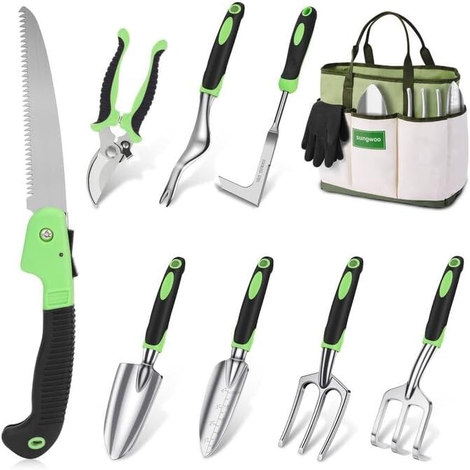 10PCS Garden Tool Set Heavy Duty Aluminum with Tote Bag Gardening Gift Women Men