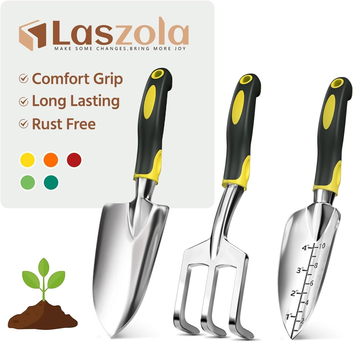 Essential 3-Piece Garden Tool Set with Ergonomic Grip for Beginners, Yellow