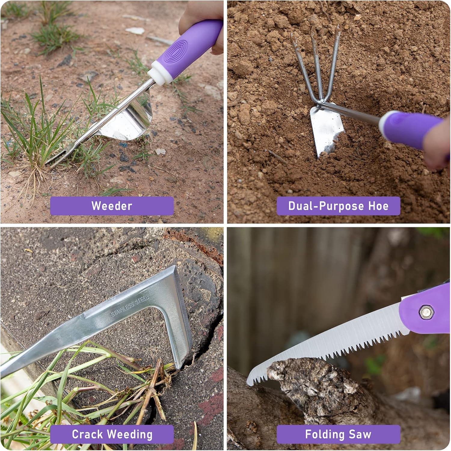 Purple Garden Tool Set, Heavy Duty Gardening Tools with Storage Bag Pack