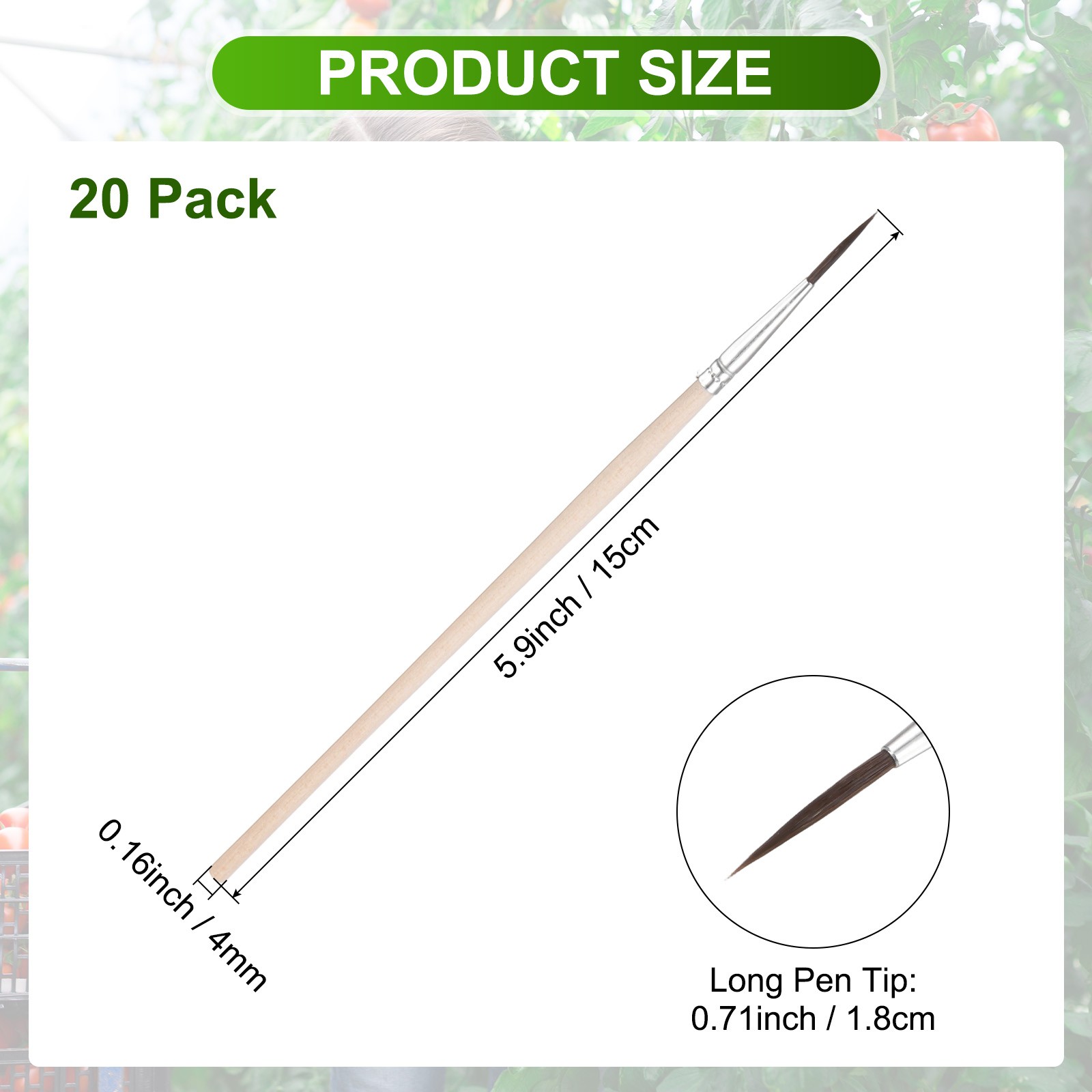 20-Pack Pollinator Brush, 0.7inch/1.8cm Wooden Vegetable Pollinator Pen [Beige]
