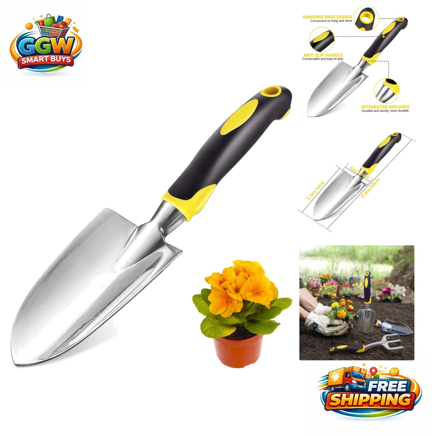 Ergonomic Garden Trowel: Durable Stainless Steel with Non-Slip Rubber Handle